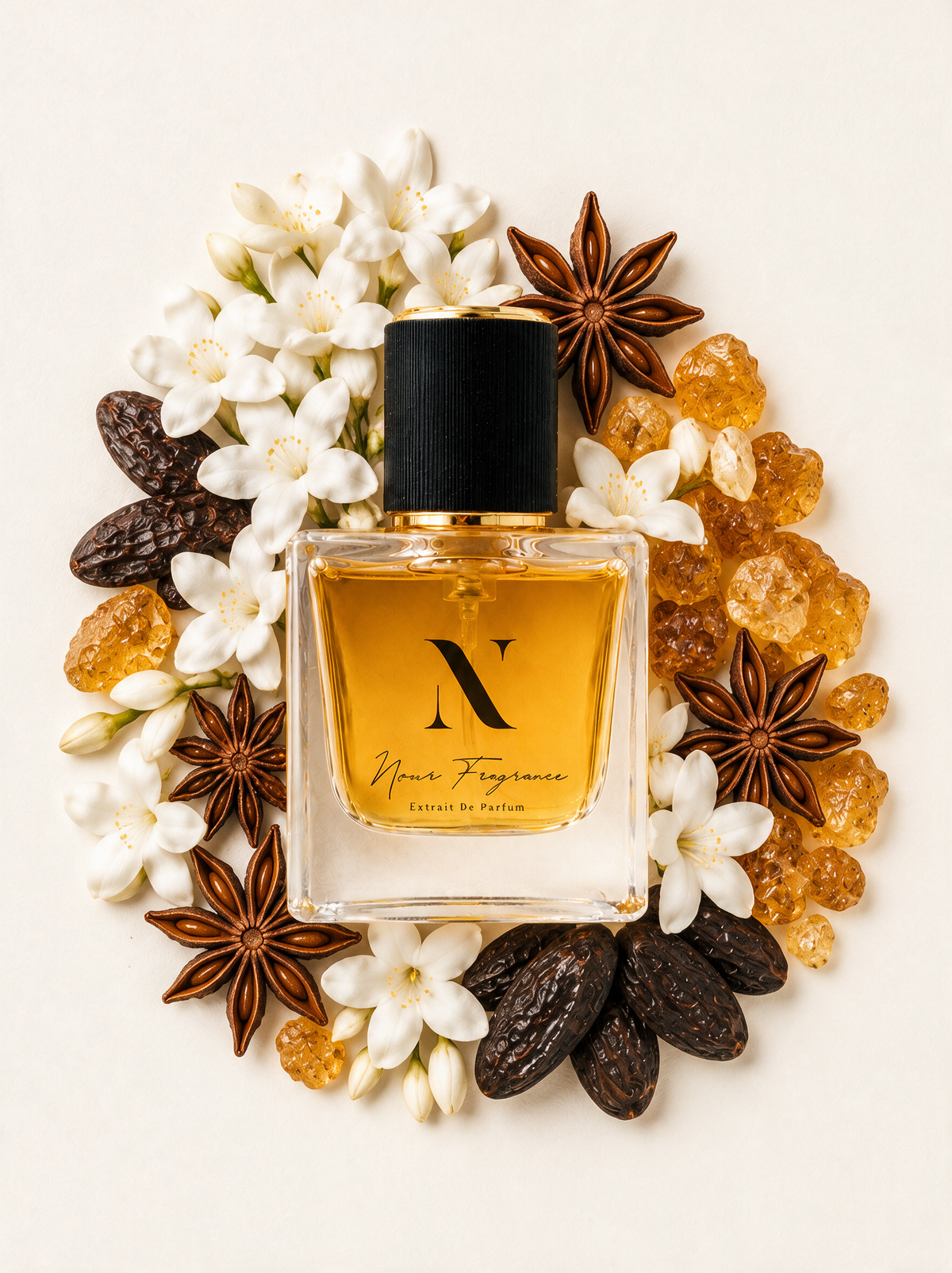 Alien 01 Extrait de Parfum Flatlay mit Jasmin, Amber und Sternanis