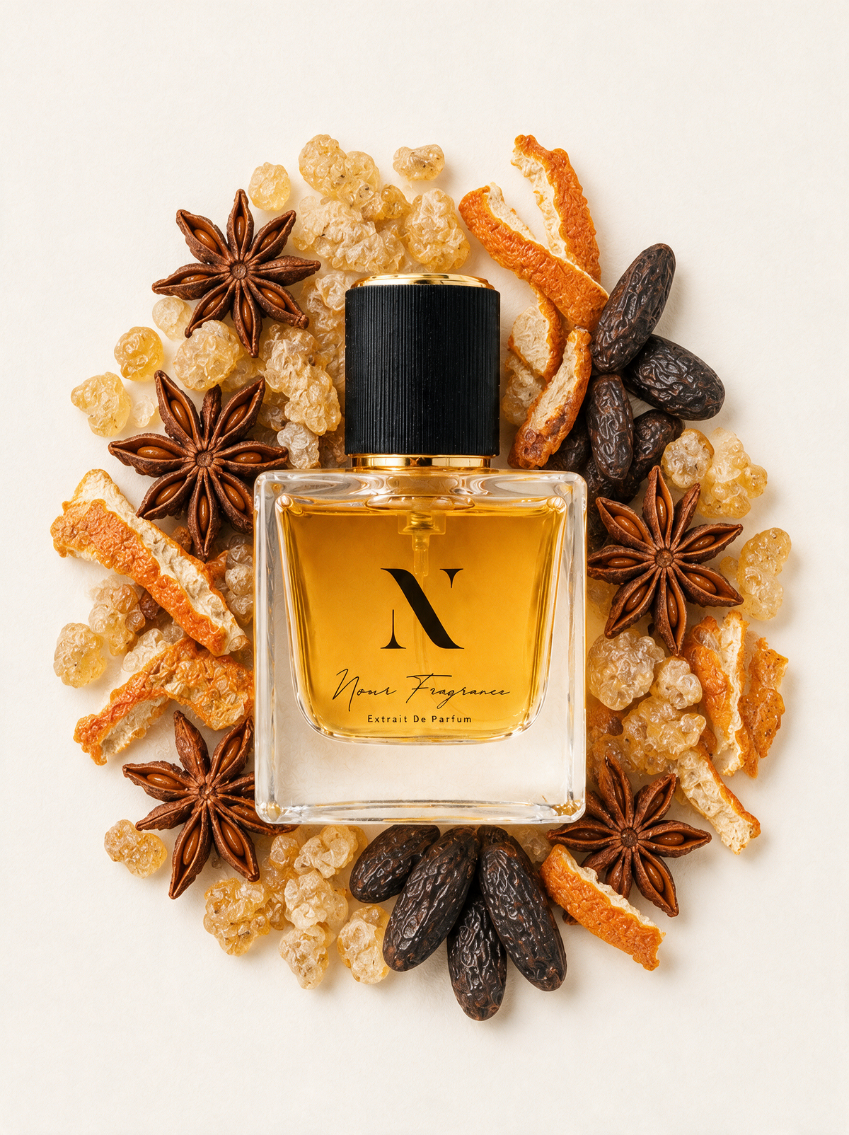 Blond 01 Extrait de Parfum Flatlay mit Weihrauch, Tonka und Sternanis