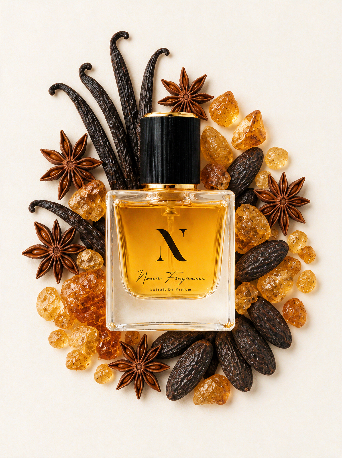 Altha 01 Extrait de Parfum Flatlay mit Vanille, Amber und Tonka