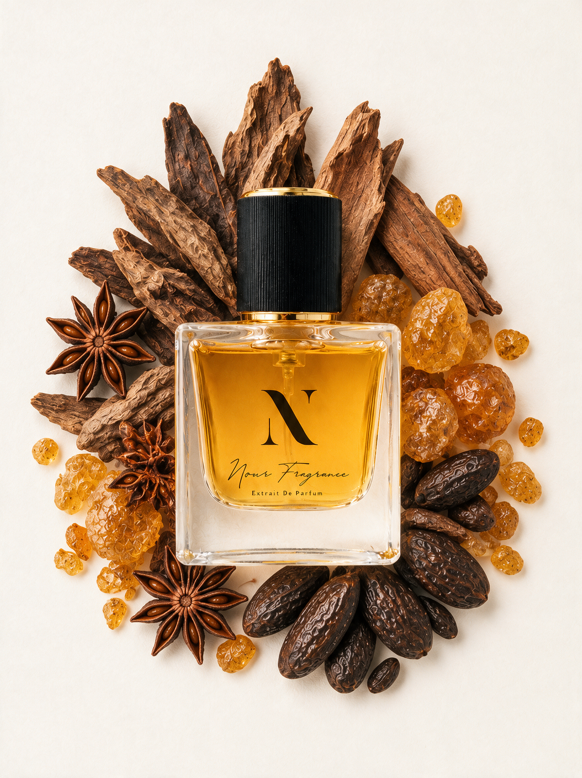 Coro 04 Extrait de Parfum Flatlay mit Oud, Amber und Tonka
