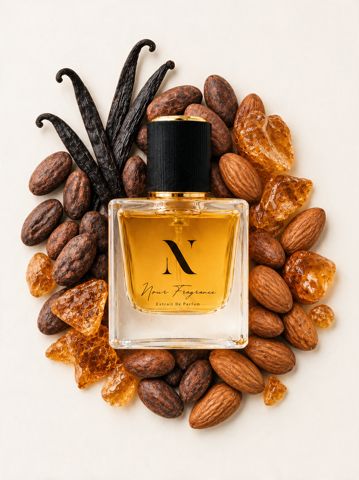 Dontlove 03 Extrait de Parfum Flatlay mit Vanille, Kakao und Karamell