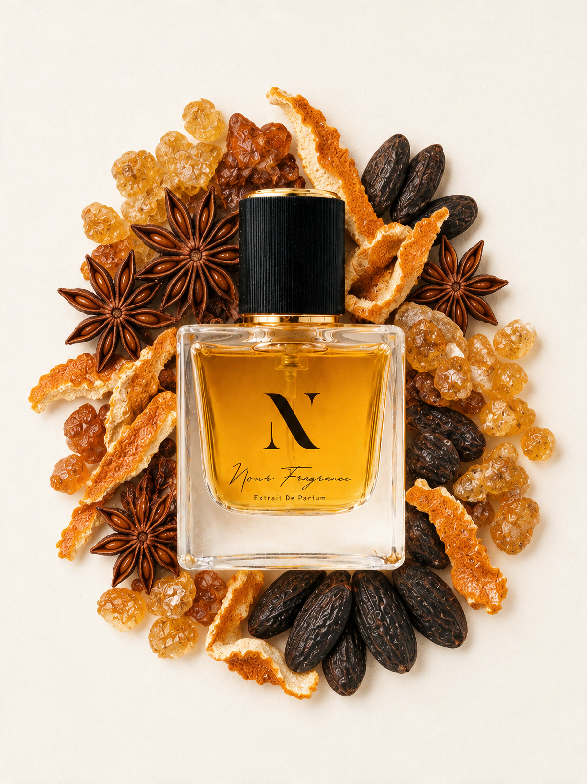 Code A Extrait de Parfum Flatlay mit Amber, Tonka und Sternanis