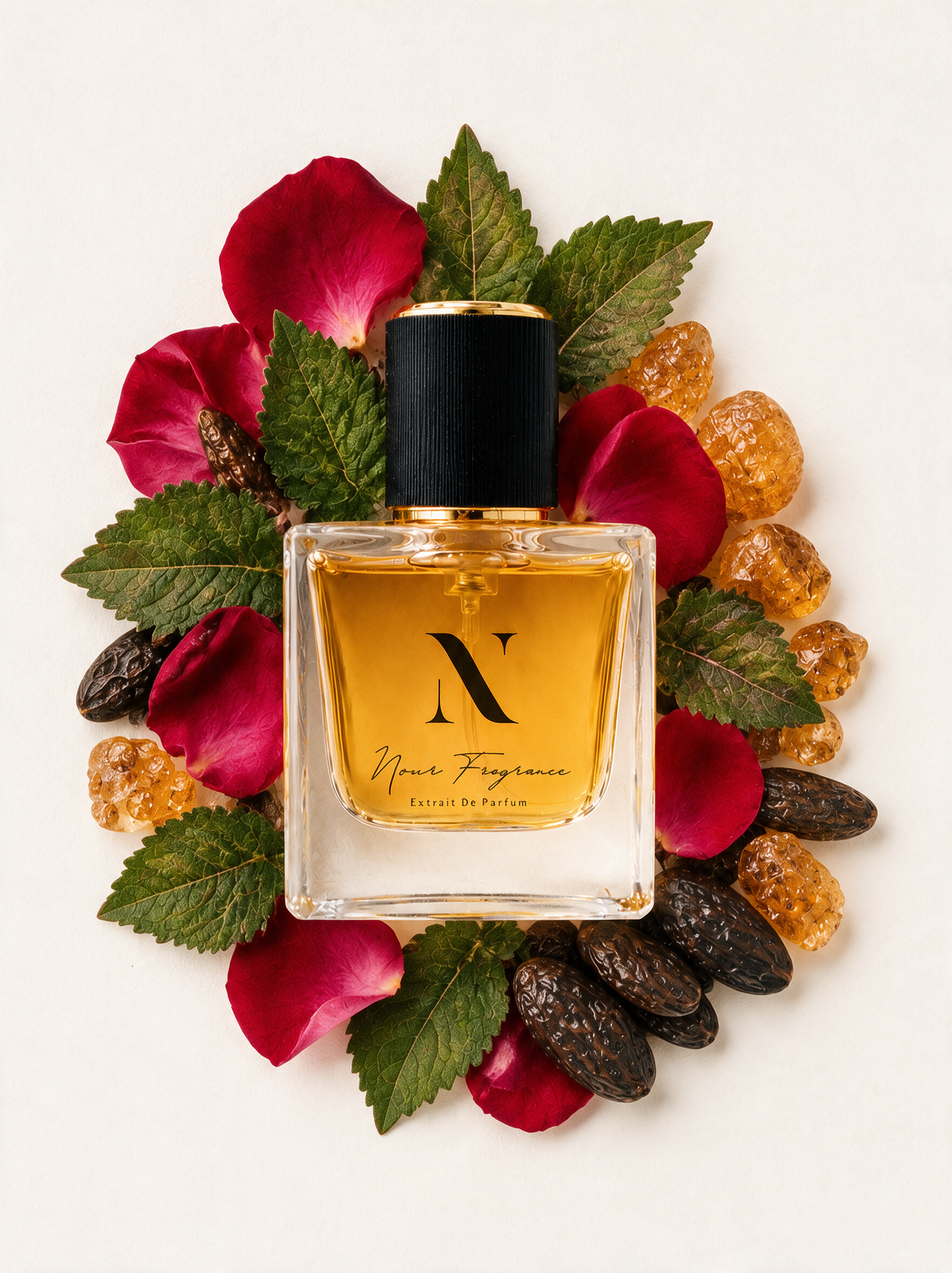 Checoco 04 Extrait de Parfum Flatlay mit Rose, Patchouli und Amber
