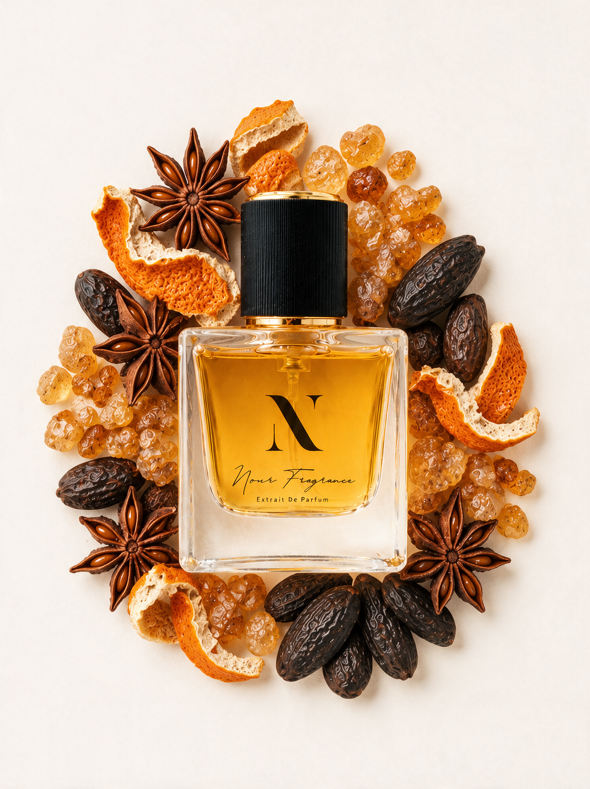 Delin 05 Extrait de Parfum Flatlay mit Amber, Tonka und Sternanis