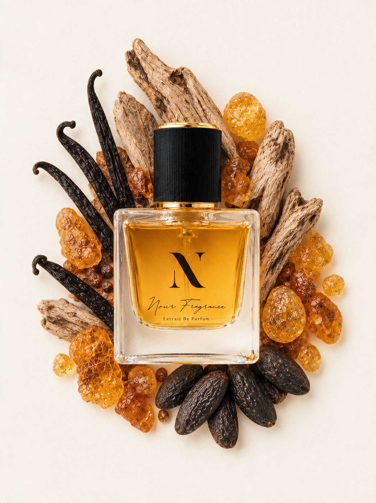 Firepl 1 Extrait de Parfum Flatlay mit Vanille, Holz und Amber