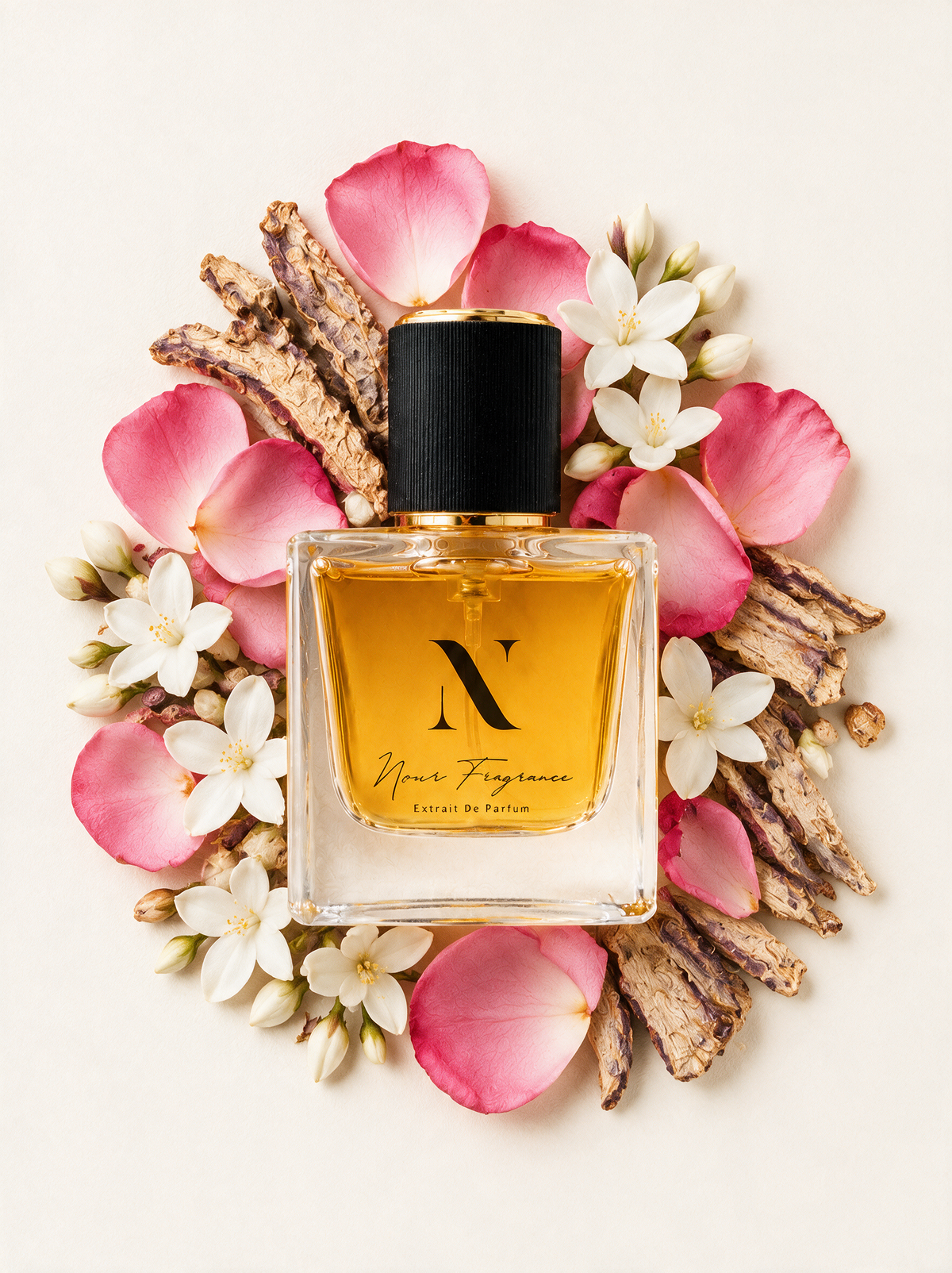 Hibisus 03 Extrait de Parfum Flatlay mit Rose, Jasmin und Iris
