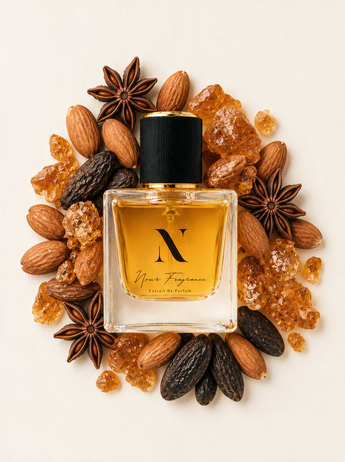 Itali 07 Extrait de Parfum Flatlay mit Mandeln, Karamell und Tonka