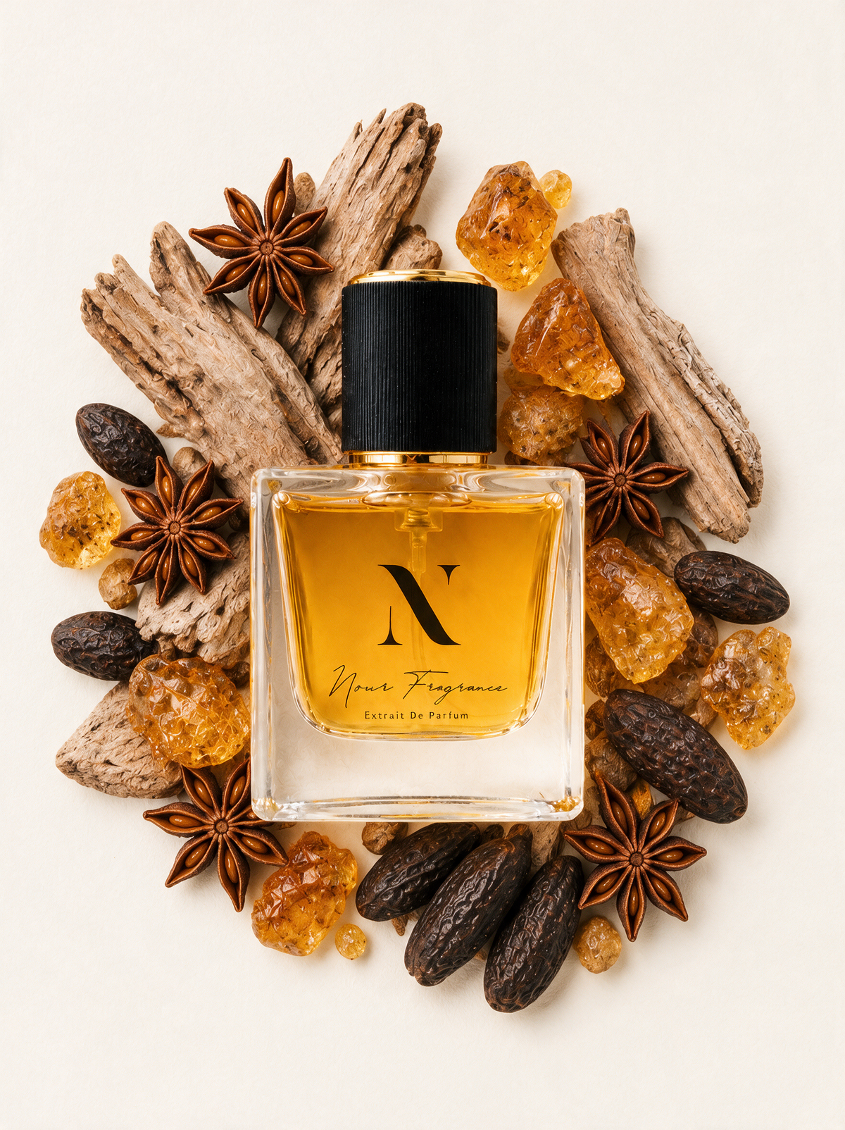 Myself 02 Extrait de Parfum Flatlay mit Holz, Amber und Tonka