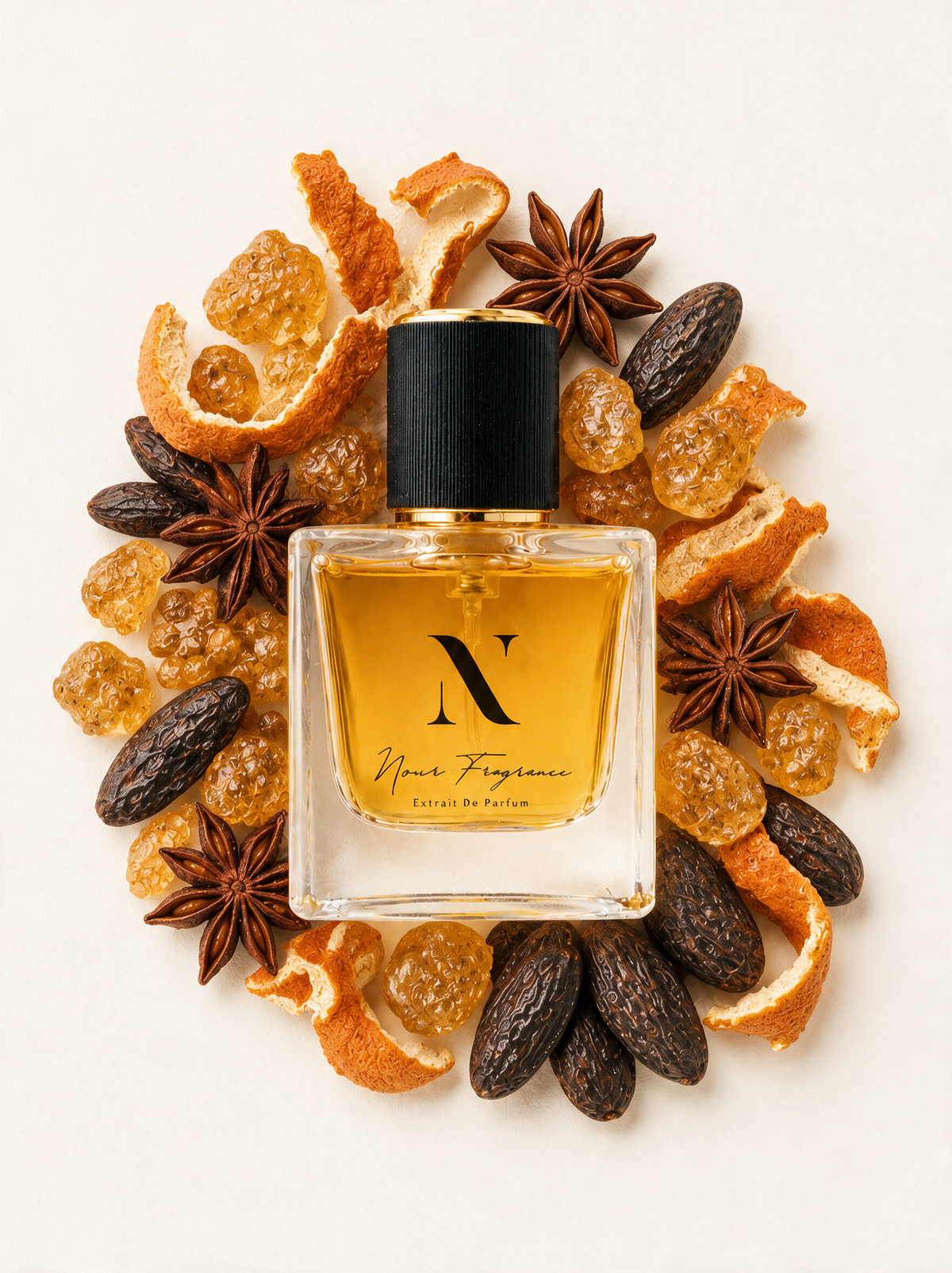 Lunasp 02 Extrait de Parfum Flatlay mit Amber, Tonka und Sternanis