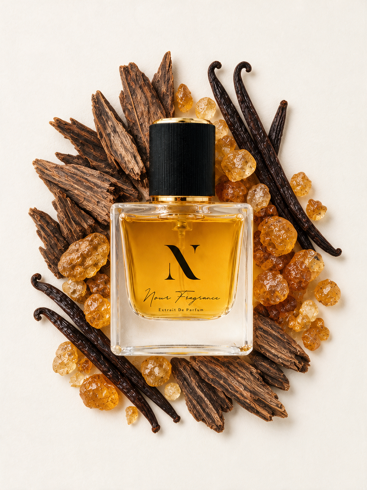 Ombre 06 Extrait de Parfum Flatlay mit Oud, Amber und Vanille