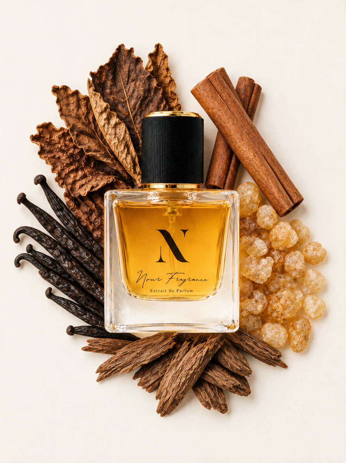 Redto 01 Extrait de Parfum Flatlay mit Tabak, Vanille und Zimt