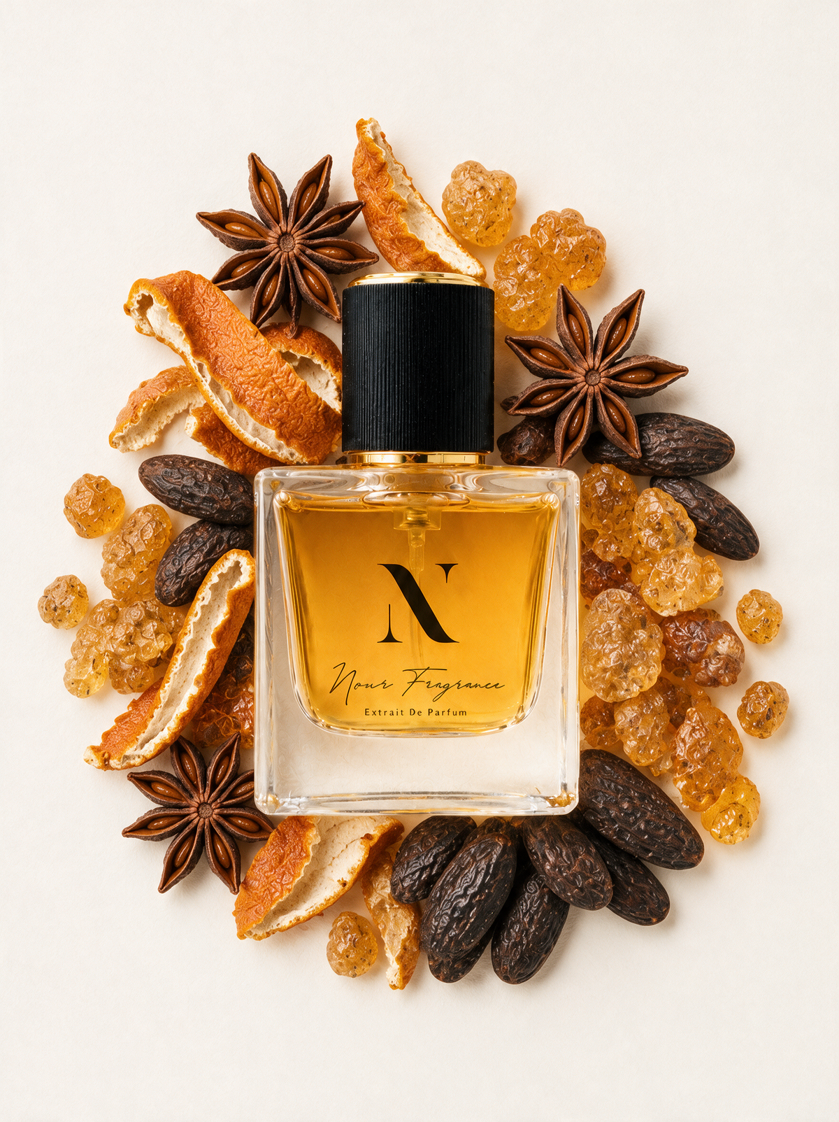 Refle 02 Extrait de Parfum Flatlay mit Amber, Tonka und Sternanis