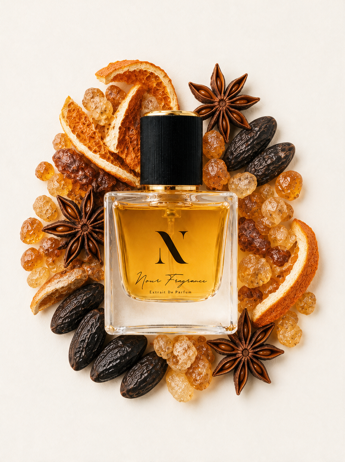 The Bottle Extrait de Parfum Flatlay mit Amber, Tonka und Sternanis