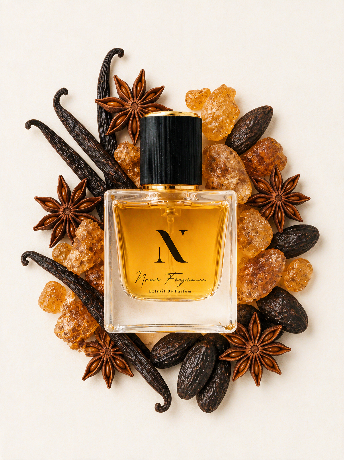 Vanils*X69 Extrait de Parfum Flatlay mit Vanille, Amber und Tonka