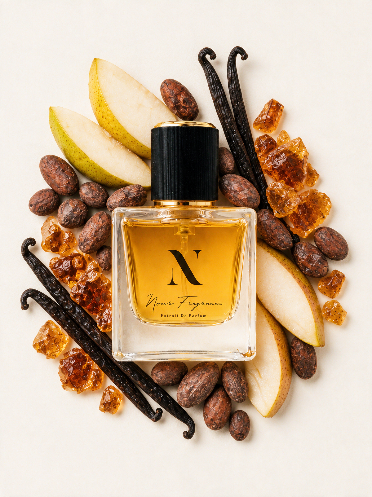 Ultramal 03 Extrait de Parfum Flatlay mit Vanille, Birne und Kakao