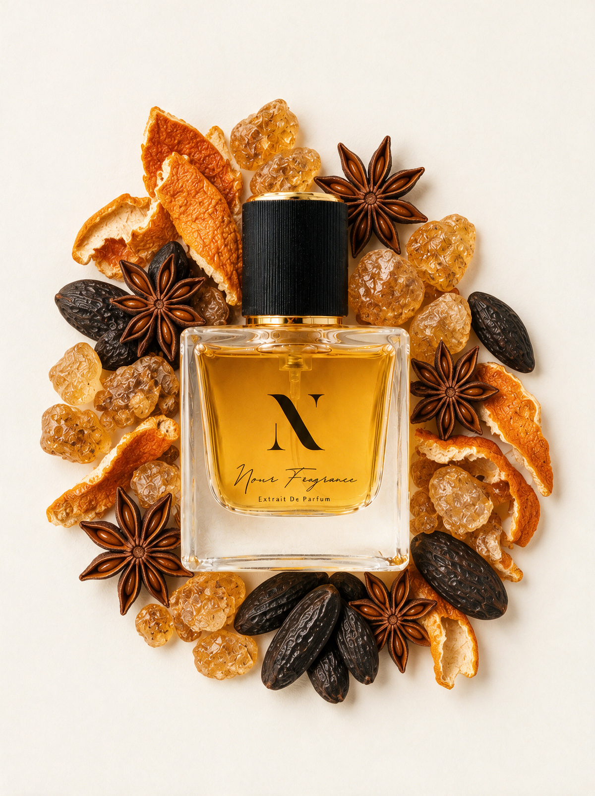 Tor22B14 Extrait de Parfum Flatlay mit Amber, Tonka und Sternanis
