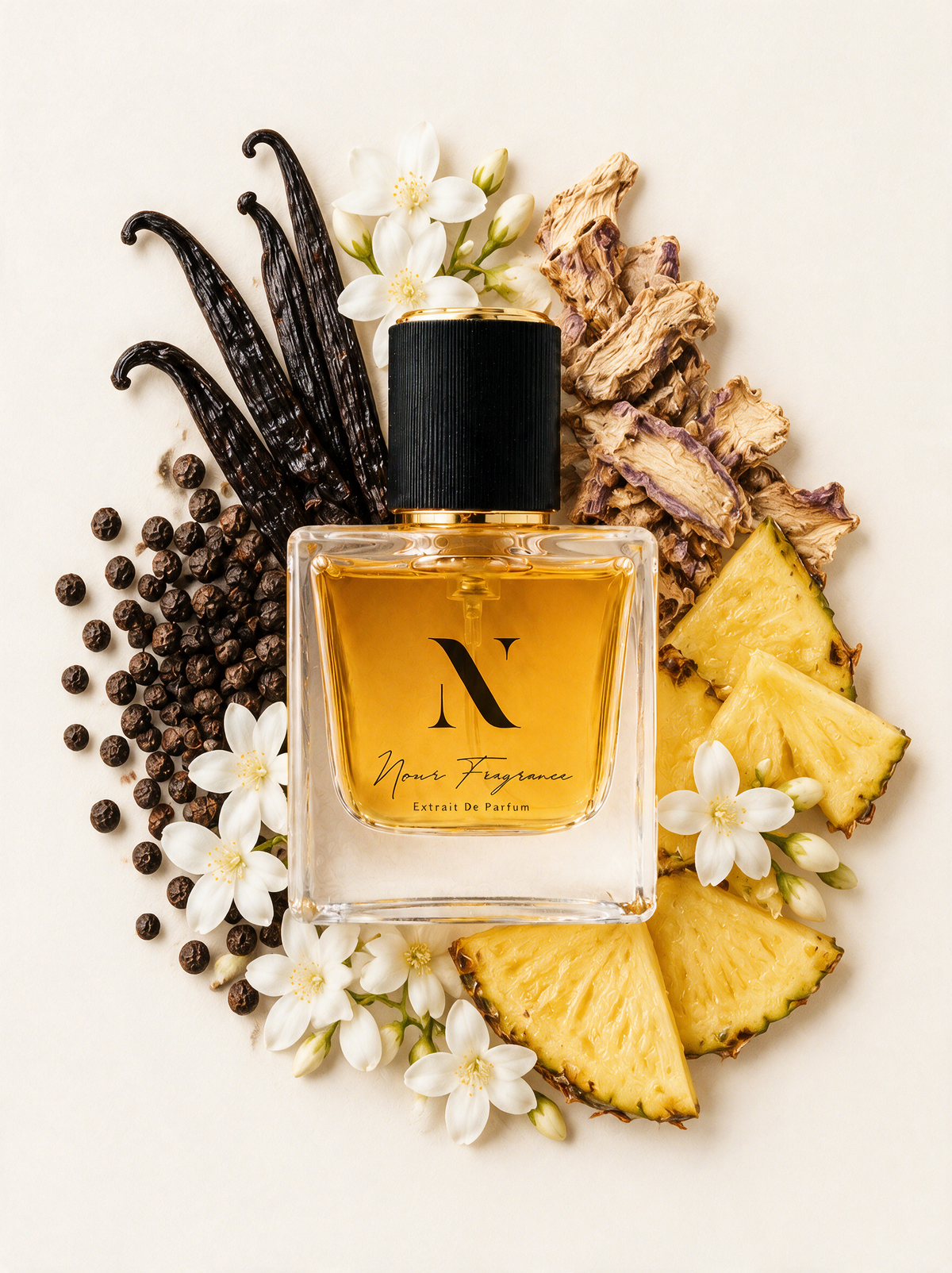 Xassento Extrait de Parfum Flatlay mit Vanille, Pfeffer und Jasmin