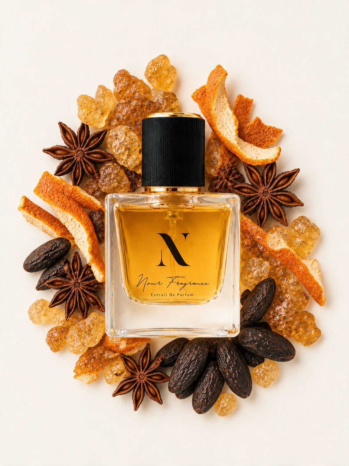 We Want One Million Extrait de Parfum Flatlay mit Amber, Tonka und Sternanis