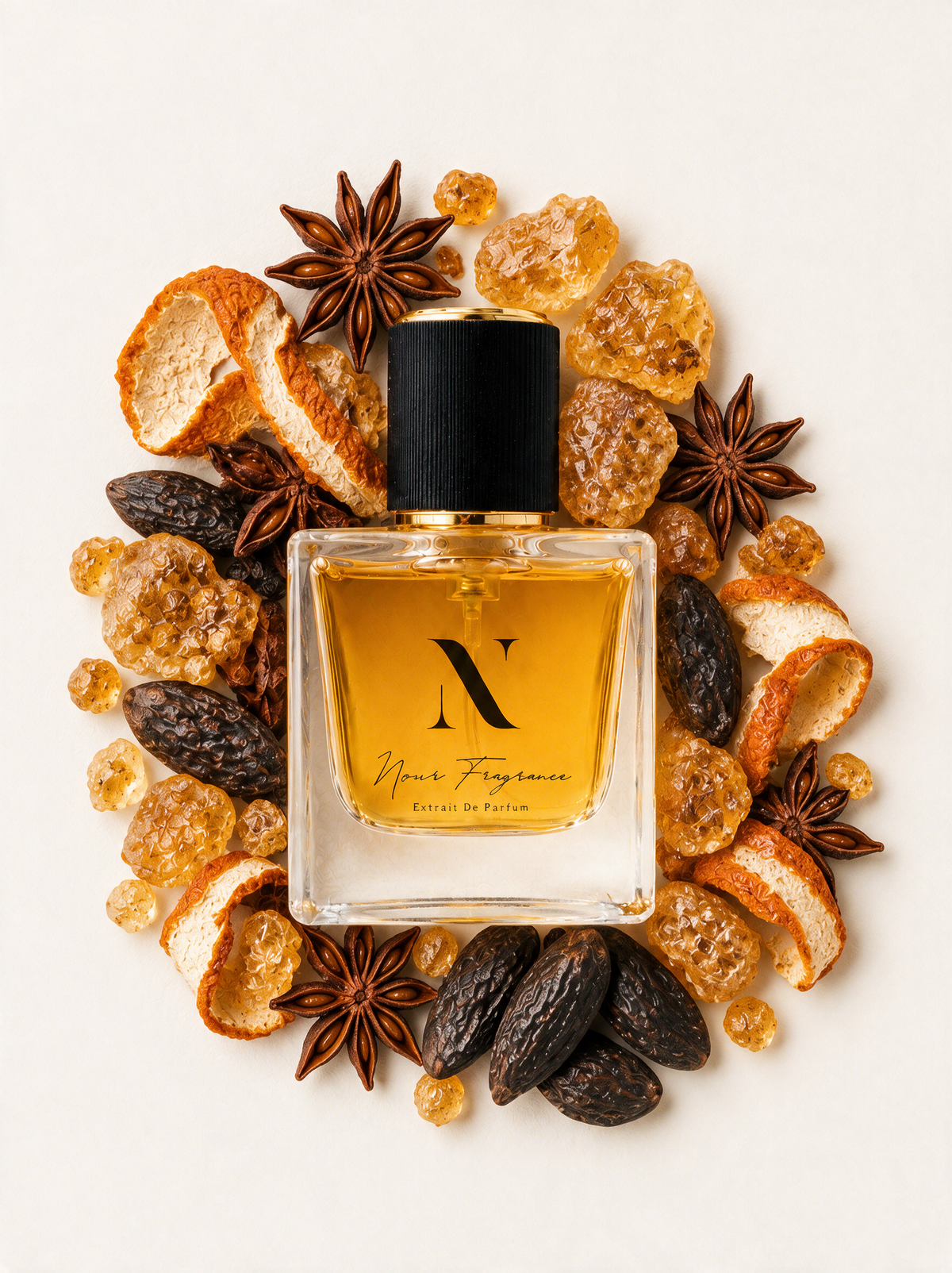 Wantd 01 Extrait de Parfum Flatlay mit Amber, Tonka und Sternanis