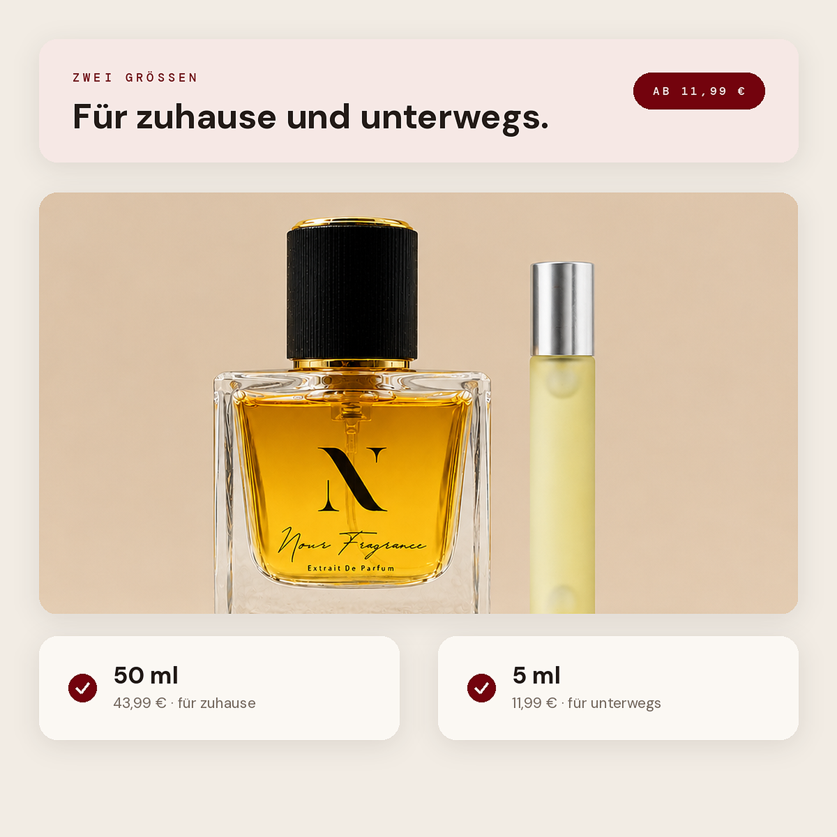 Für zuhause und unterwegs: 50 ml und 5 ml