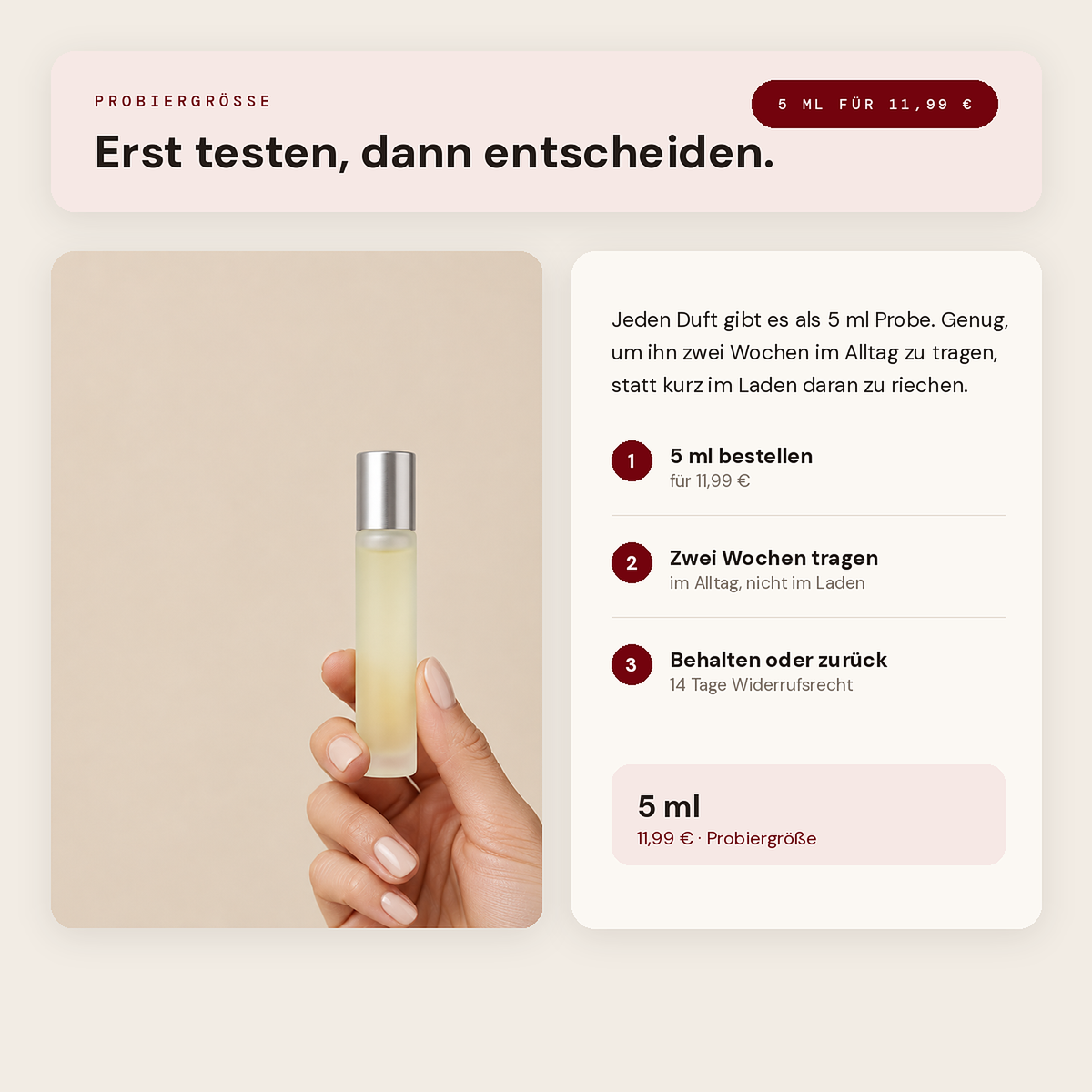 Erst testen, dann entscheiden: 5 ml Probe für 11,99 €